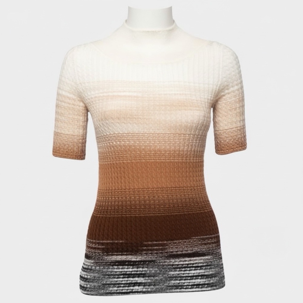 Missoni Women’s Knitted Braided Wool Pullover Cream Brown Ombré Top Sweater - Picture 9 of 15